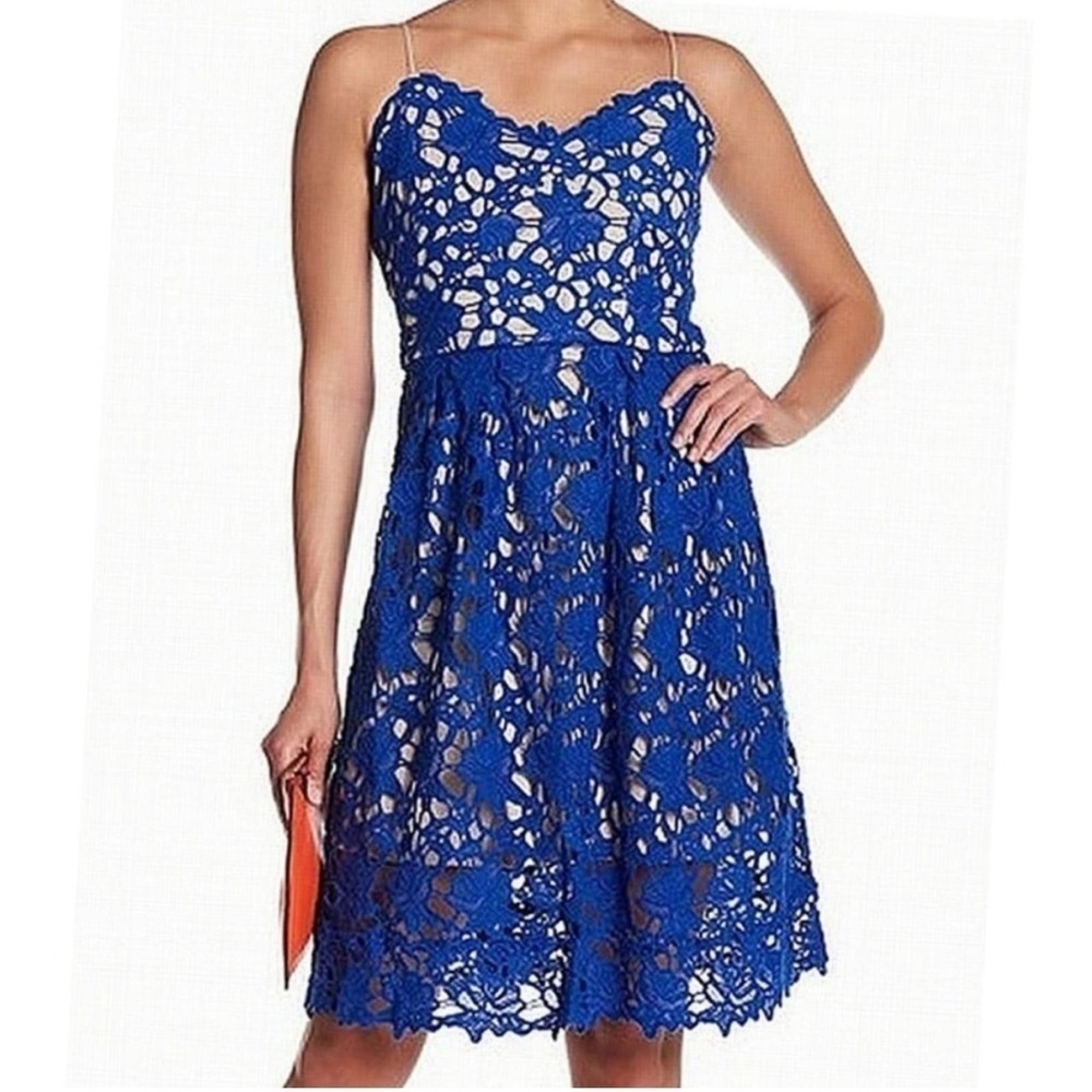 Alexia Admor Crochet Lace Dress Blue Size M